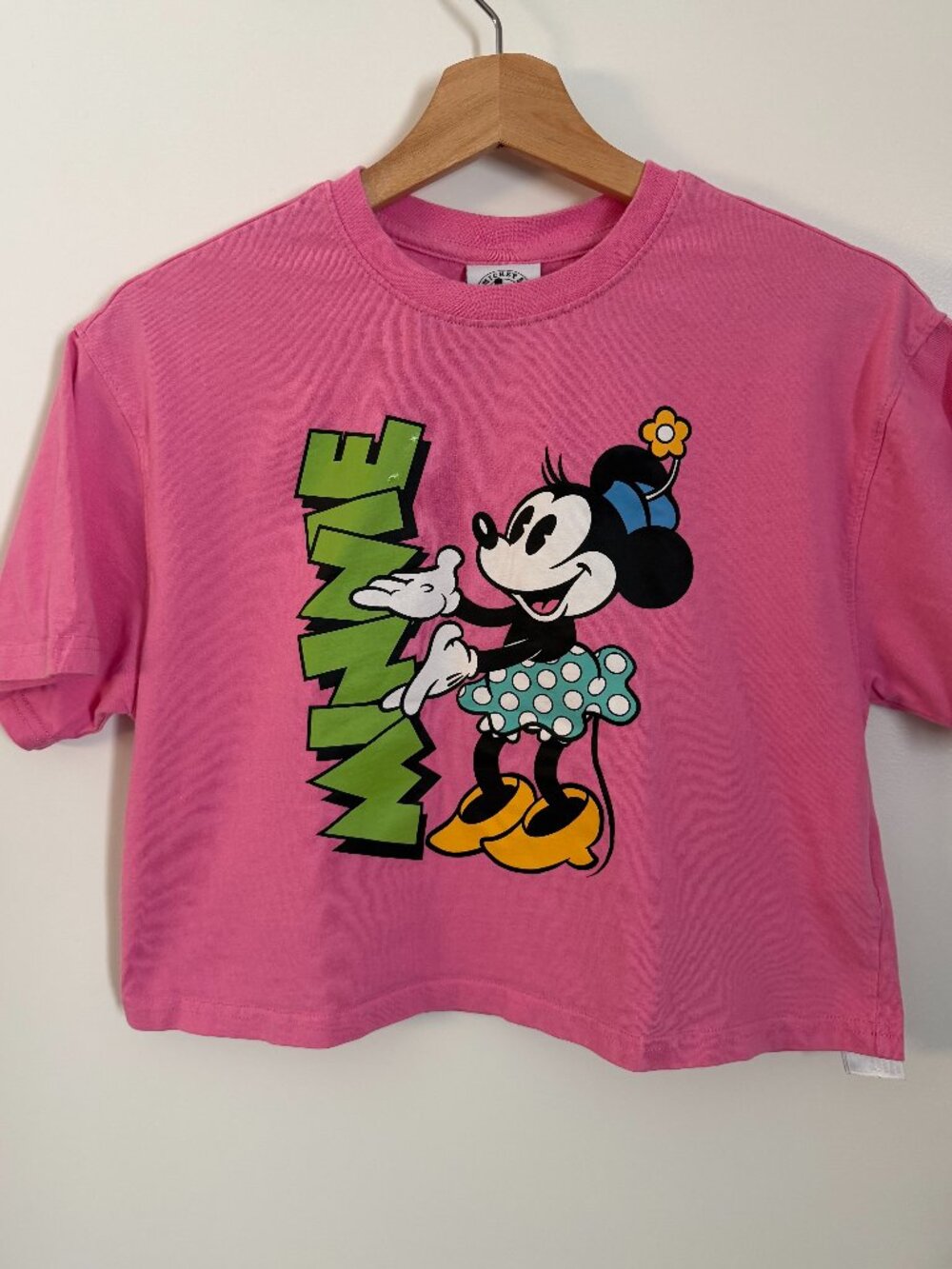Disney Minnie Mouse Pink Crop Tee Mickey & Co Graphic Shirt M